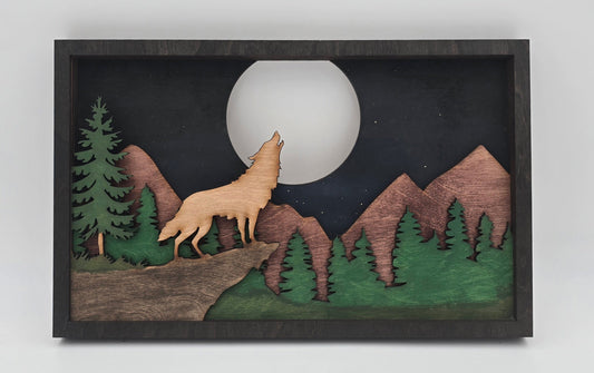 Layered Wolf Howling at Moon